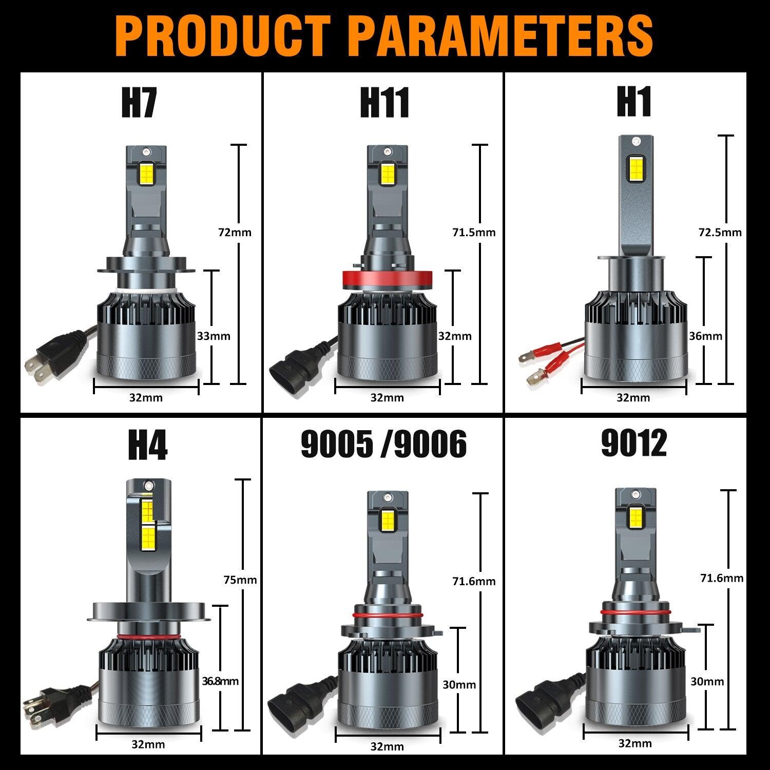 HYNBYZJ H7 H4 80000LM Led Car Headlights Canbus 220W H1 H8 H11 Lamp 9005 HB3 9006 HB4 9012 LED Bulb Turbo Lamp 6000K White 12V - Puritific