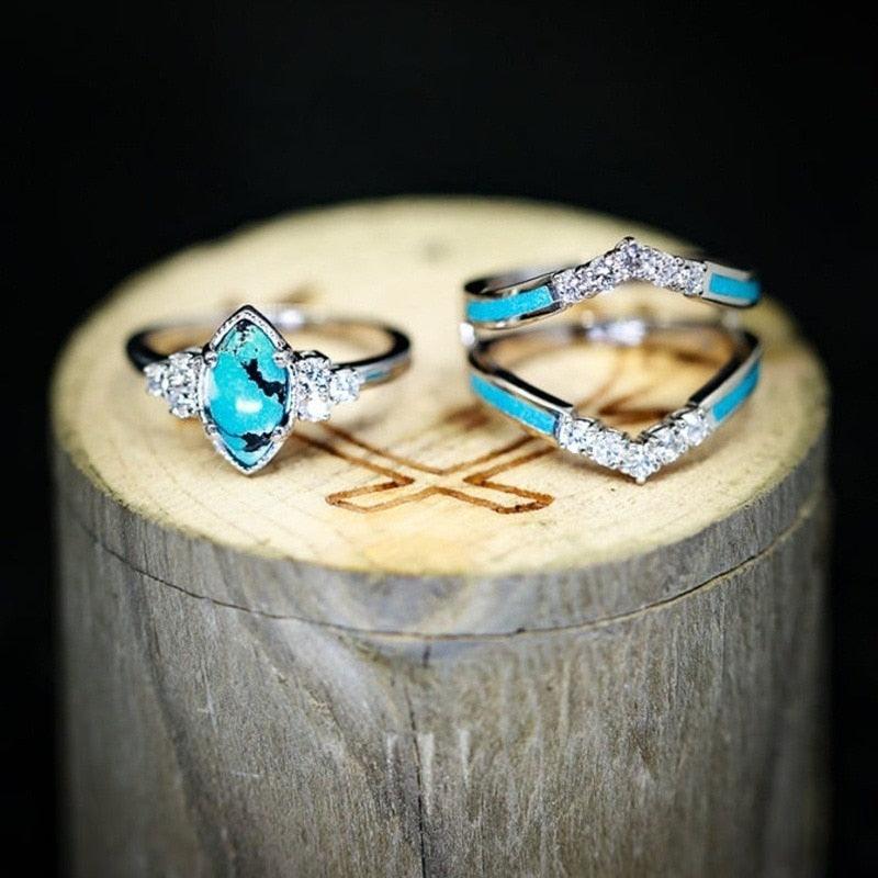 Inlaid Green Stone Ring Set - Puritific