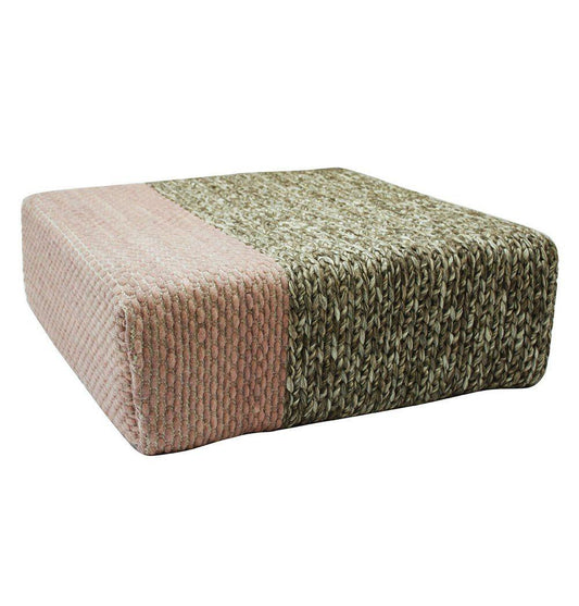 Ira - Handmade Wool Braided Square Pouf | Natural/Silver Pink | 90x90x30cm-0