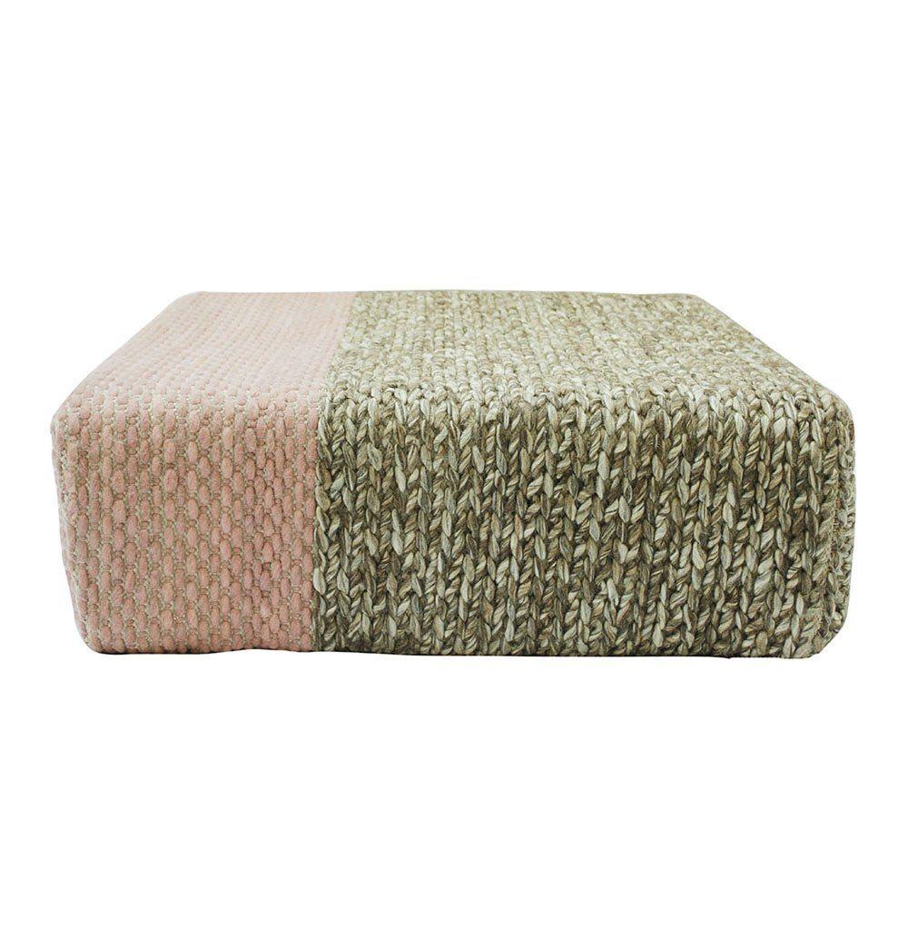 Ira - Handmade Wool Braided Square Pouf | Natural/Silver Pink | 90x90x30cm-1