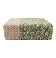 Ira - Handmade Wool Braided Square Pouf | Natural/Silver Pink | 90x90x30cm-1