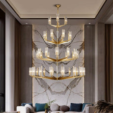 Light luxury post-modern living room large chandelier all copper duplex villa staircase chandelier - Puritific