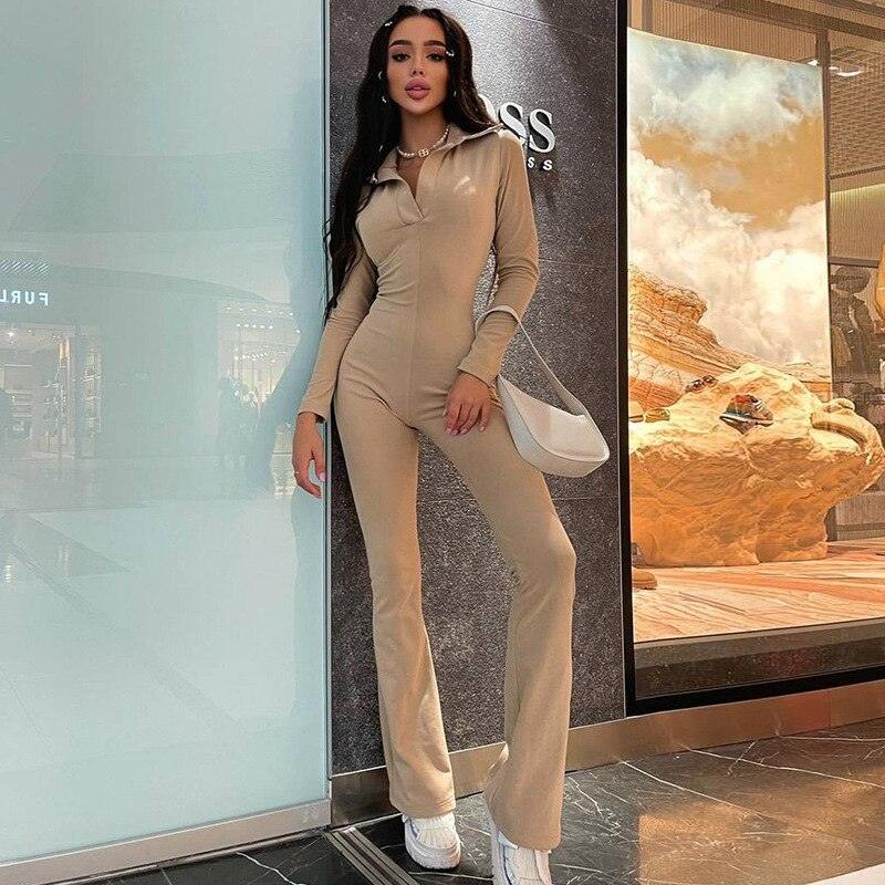 Long Sleeve V-Neck Skinny Jumpsuit - Puritific