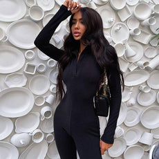 Long Sleeve V-Neck Skinny Jumpsuit - Puritific