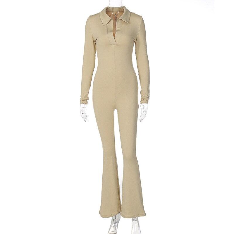 Long Sleeve V-Neck Skinny Jumpsuit - Puritific