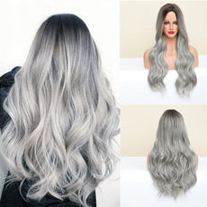 Long Wavy Silver Gray Ash Wigs with Highlights - Puritific