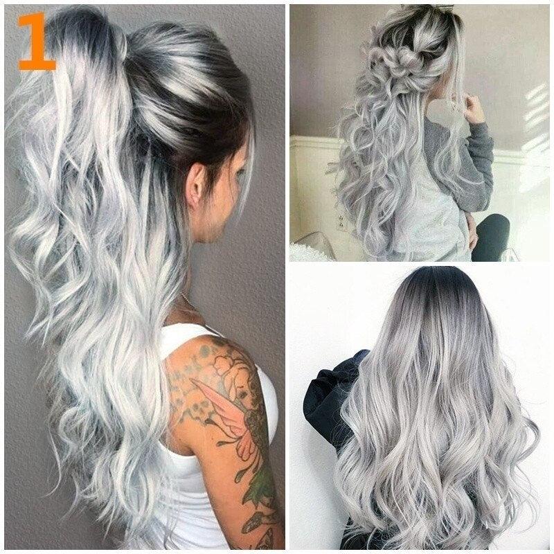 Long Wavy Silver Gray Ash Wigs with Highlights - Puritific