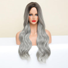 Long Wavy Silver Gray Ash Wigs with Highlights - Puritific