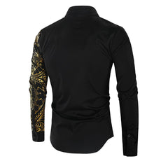 Luxury Gold Black Shirt Men New Slim Fit Long Sleeve - Puritific