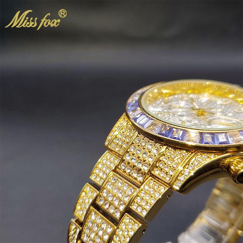 Luxury Gold Men's Watch Waterproof Stainless Steel Iced Bracelet - Puritific