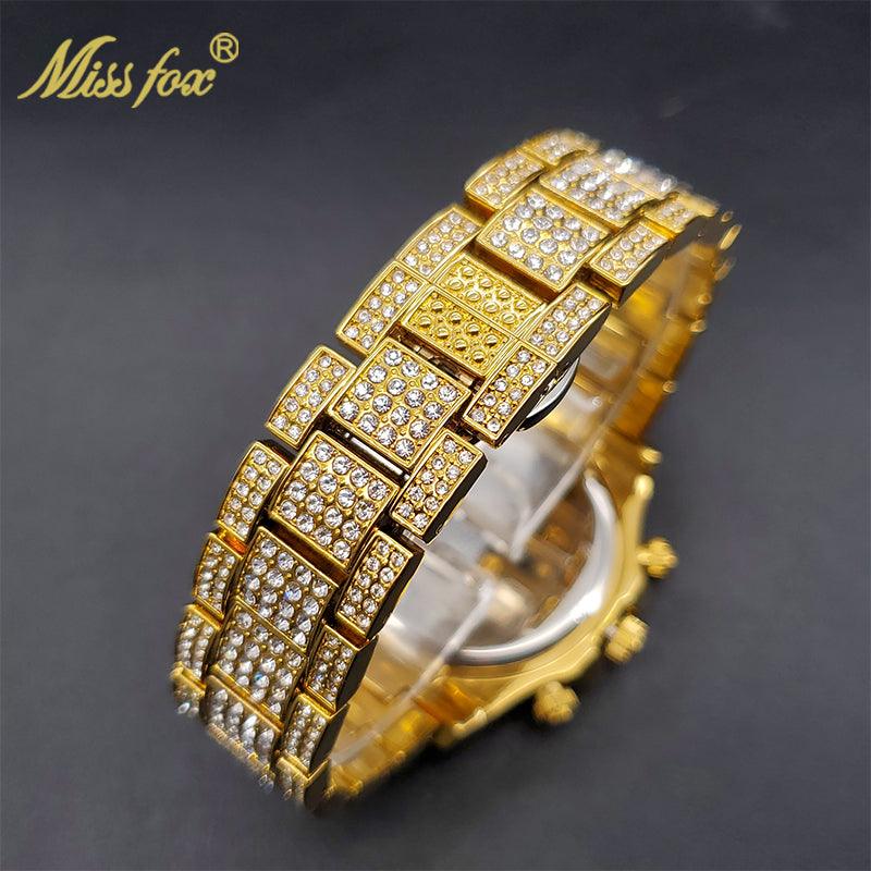 Luxury Gold Men's Watch Waterproof Stainless Steel Iced Bracelet - Puritific