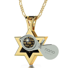 Men's Star of David Necklace 24k Gold Inscribed Shir Lama'a lot Pendant on Onyx - Puritific