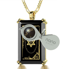 Men's Star of David Necklace Shema Israel Pendant 24k Gold Inscribed on Onyx - Puritific