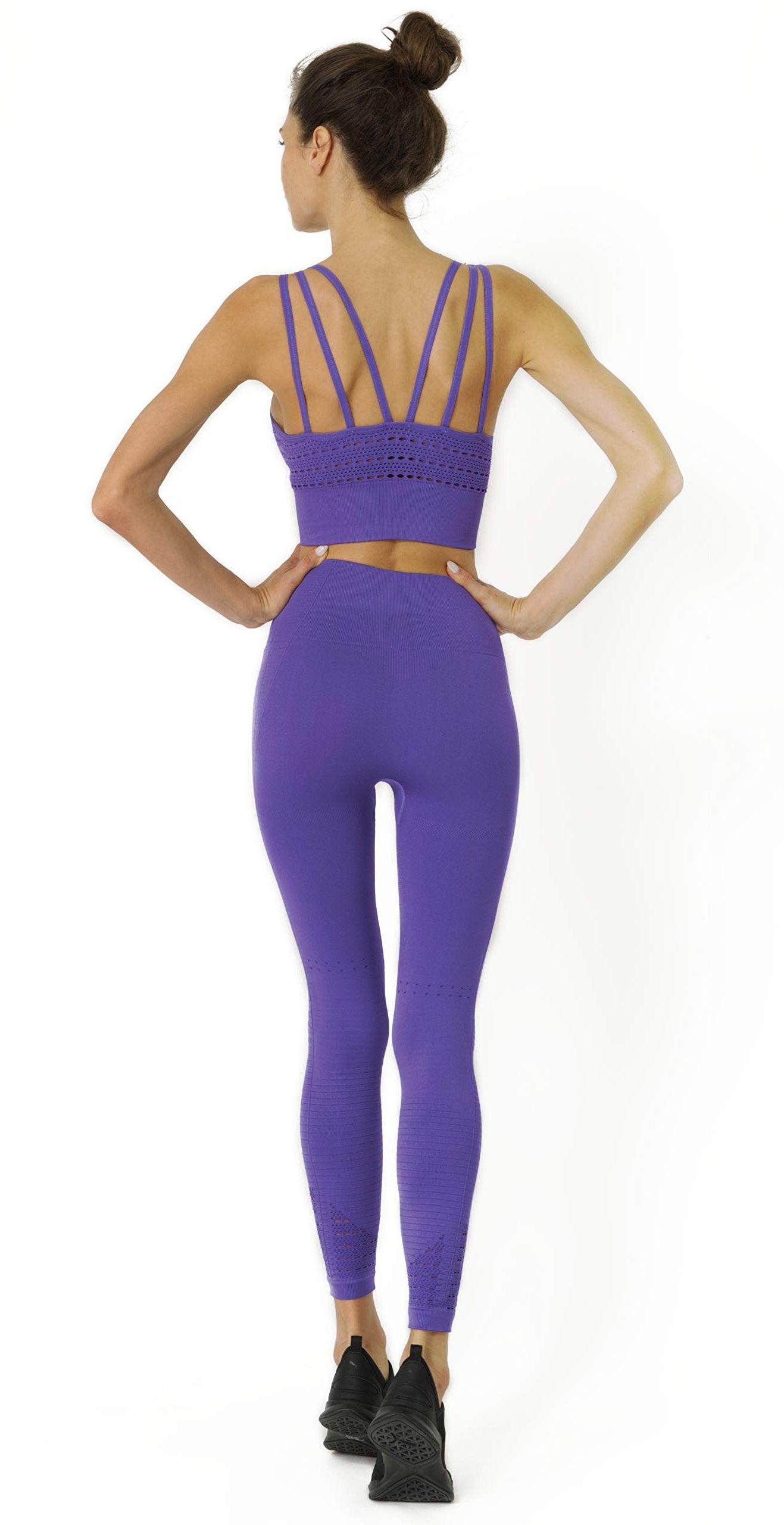 Mesh Seamless Legging with Ribbing Detail - Purple - Puritific