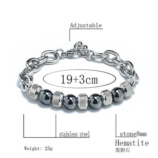 New Men's Adjustable Natural Stone Bead Stainless Steel Bracelet - Puritific