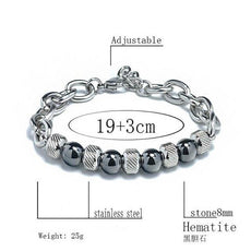 New Men's Adjustable Natural Stone Bead Stainless Steel Bracelet - Puritific