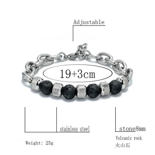 New Men's Adjustable Natural Stone Bead Stainless Steel Bracelet - Puritific