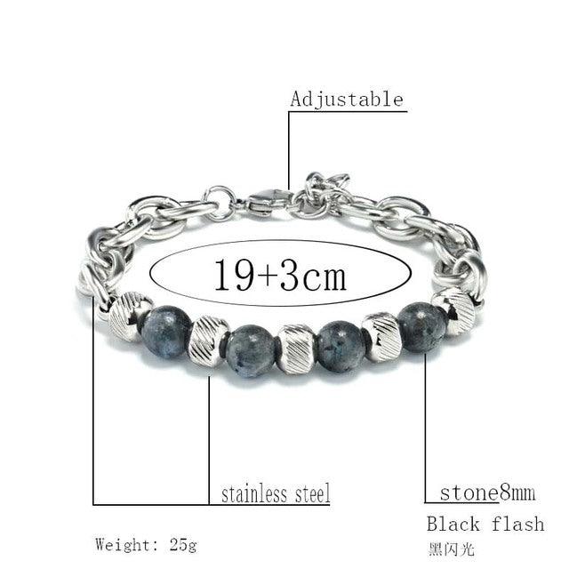 New Men's Adjustable Natural Stone Bead Stainless Steel Bracelet - Puritific