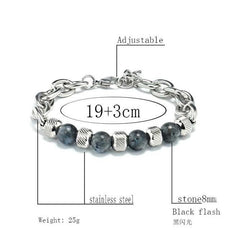 New Men's Adjustable Natural Stone Bead Stainless Steel Bracelet - Puritific