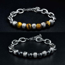 New Men's Adjustable Natural Stone Bead Stainless Steel Bracelet - Puritific