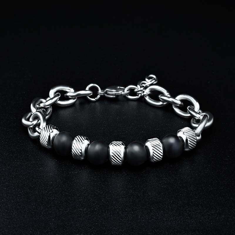 New Men's Adjustable Natural Stone Bead Stainless Steel Bracelet - Puritific