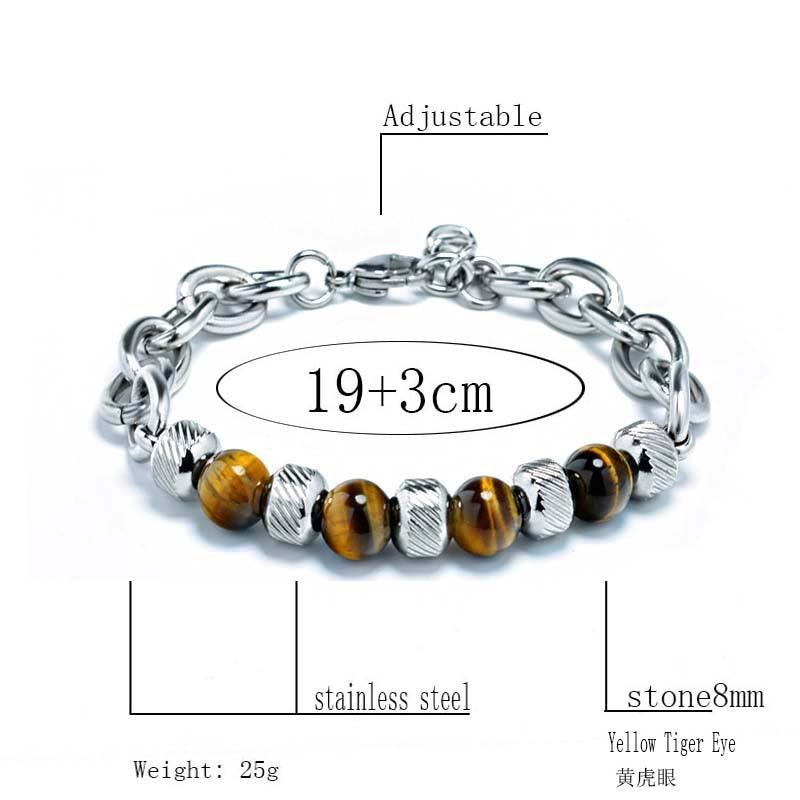 New Men's Adjustable Natural Stone Bead Stainless Steel Bracelet - Puritific