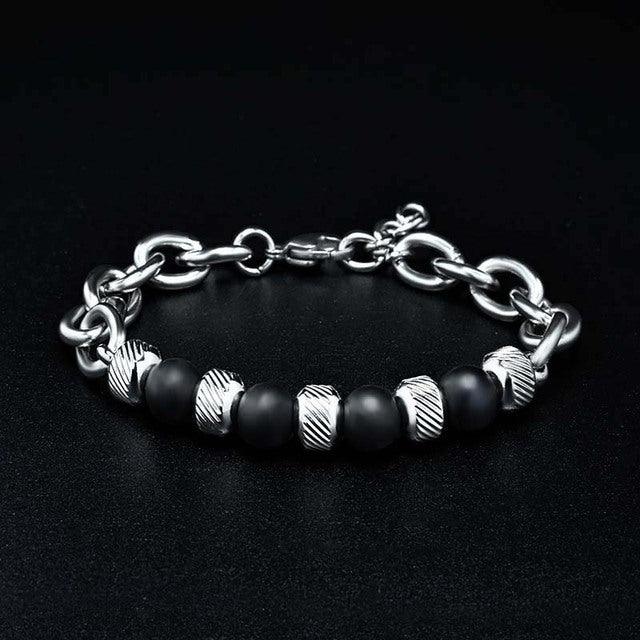 New Men's Adjustable Natural Stone Bead Stainless Steel Bracelet - Puritific