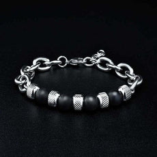 New Men's Adjustable Natural Stone Bead Stainless Steel Bracelet - Puritific