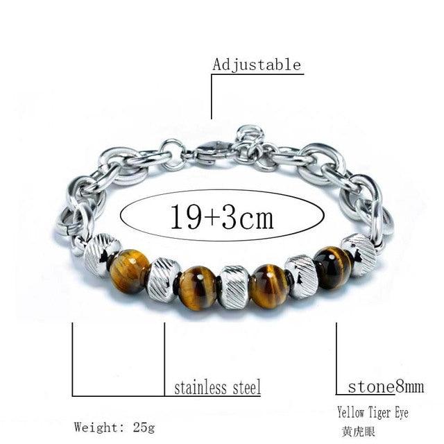 New Men's Adjustable Natural Stone Bead Stainless Steel Bracelet - Puritific