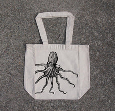 Octopus wearing glasses- cotton canvas natural tote bag - Puritific