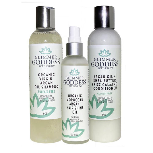 Organic Argan Oil Trio (Shampoo + Conditioner + Hair Shine Spray) - Puritific