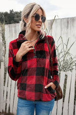 Plaid Print 1/4 Collar Sweatshirt - Puritific