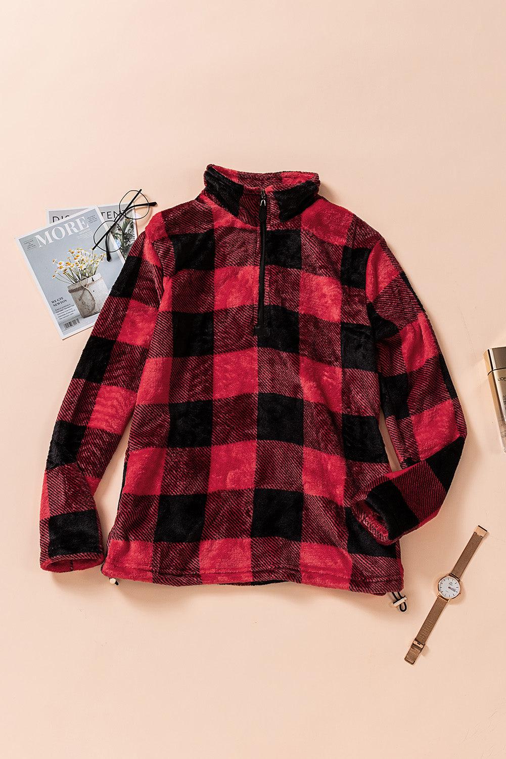 Plaid Print 1/4 Collar Sweatshirt - Puritific