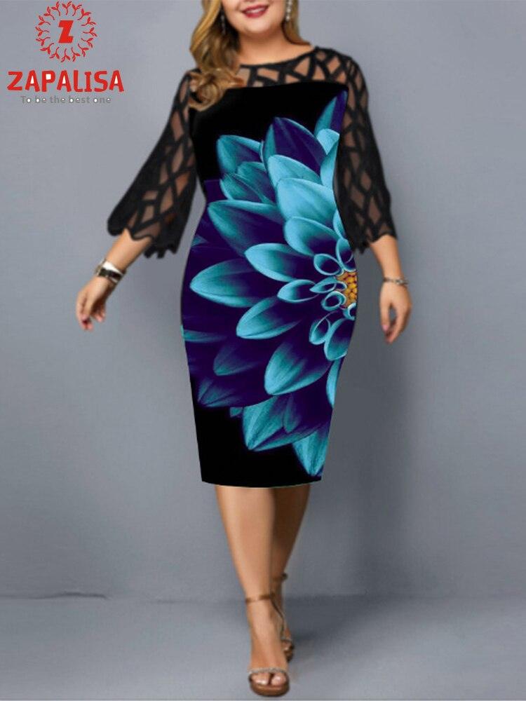 Plus Size Elegant Print Pencil Dress - Puritific