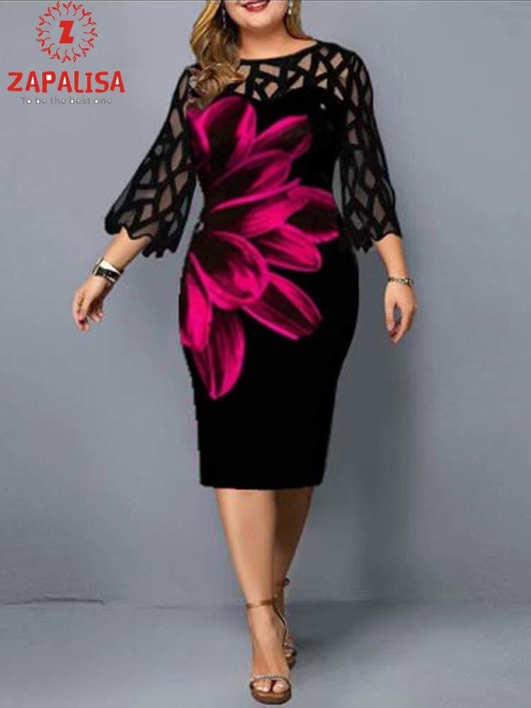 Plus Size Elegant Print Pencil Dress - Puritific