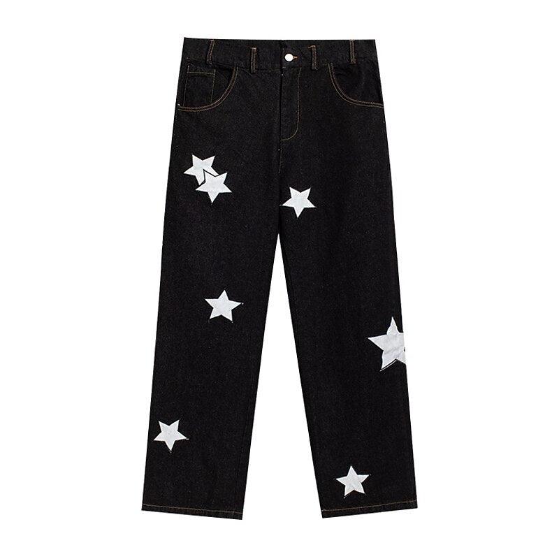 Pointed Star Embroidered Loose Jeans - Puritific