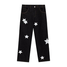 Pointed Star Embroidered Loose Jeans - Puritific