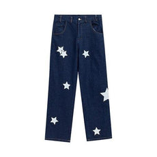 Pointed Star Embroidered Loose Jeans - Puritific