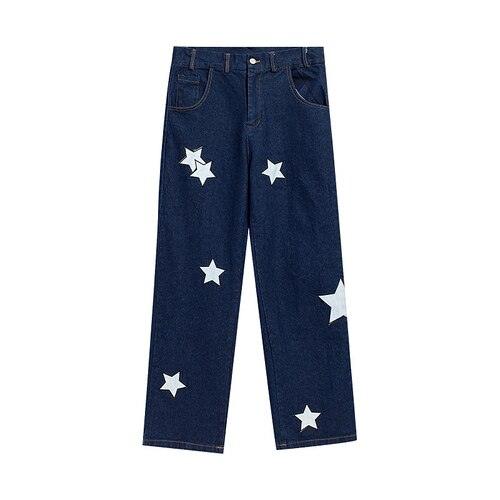 Pointed Star Embroidered Loose Jeans - Puritific