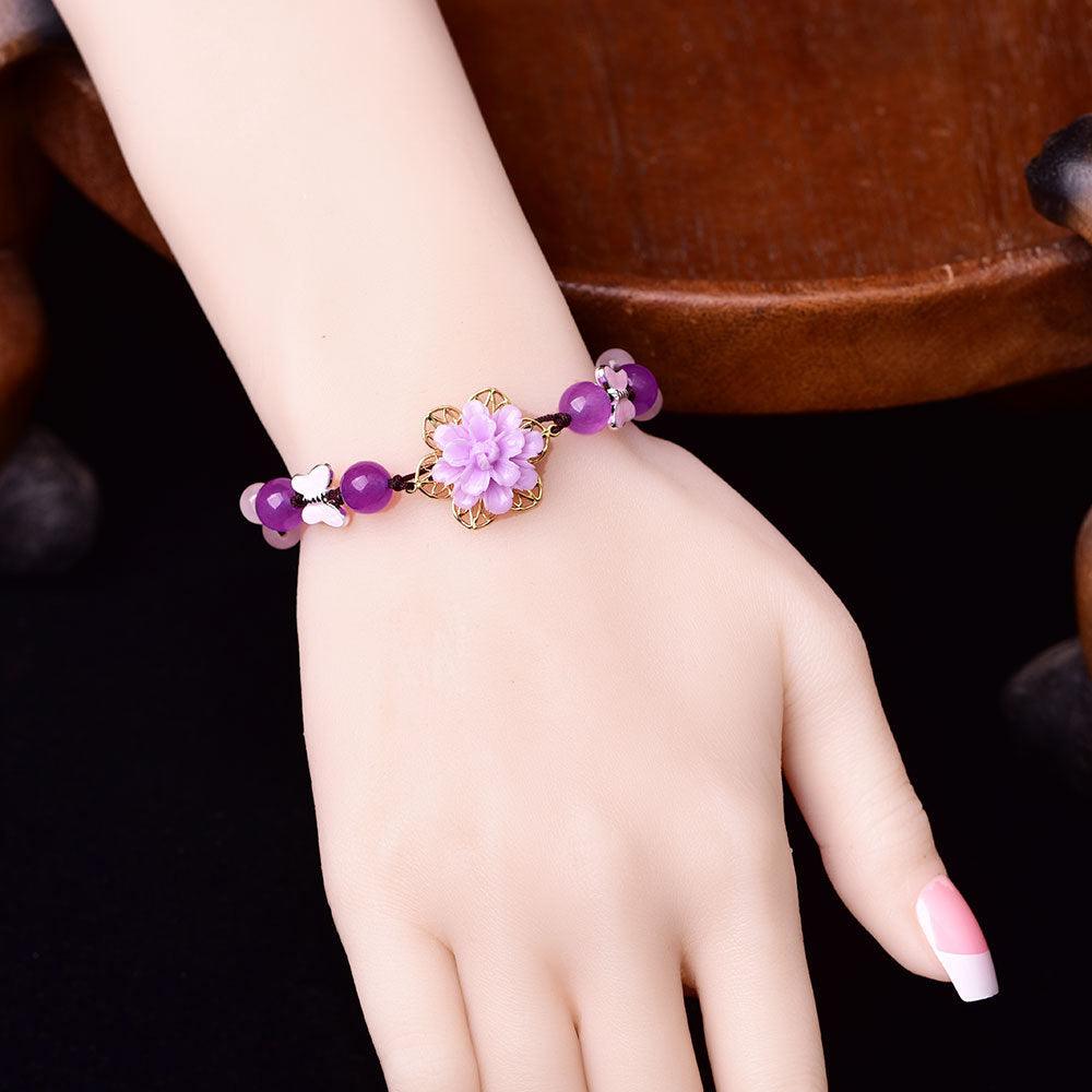 Purple Jade and Amethyst Lotus Healing Bracelet - Puritific