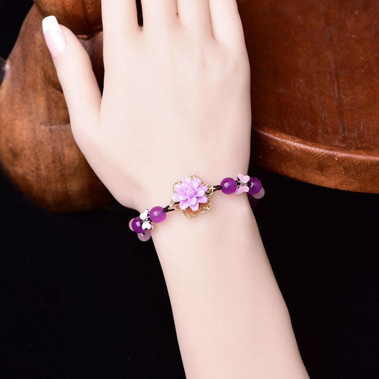 Purple Jade and Amethyst Lotus Healing Bracelet - Puritific