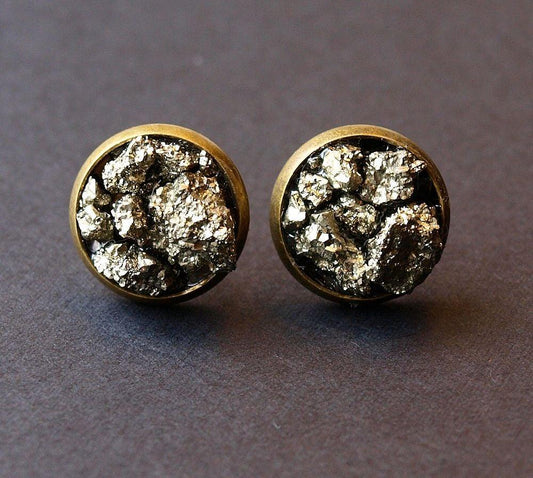 Pyrite Cluster Stud Earrings, Raw Pyrite Earrings - Puritific