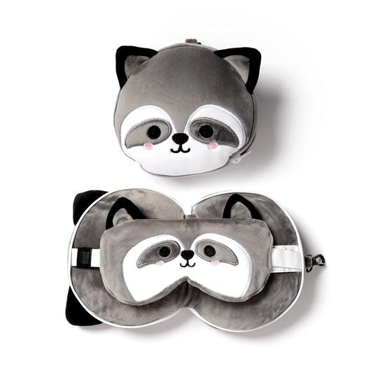 Raccoon Relaxeazzz Plush Round Travel Pillow & Eye Mask Set CUSH228-0