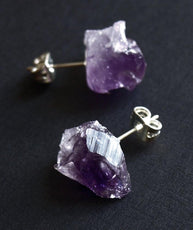 Raw Amethyst Earrings, Raw Stud Earrings - Puritific