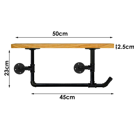 Raw Steel Towel Rail Pipework With Wood Shelf Hanger~3557-0