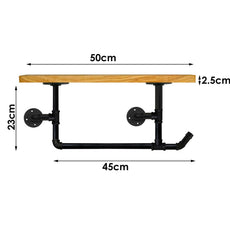 Raw Steel Towel Rail Pipework With Wood Shelf Hanger~3557-0