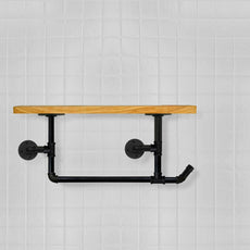 Raw Steel Towel Rail Pipework With Wood Shelf Hanger~3557-2