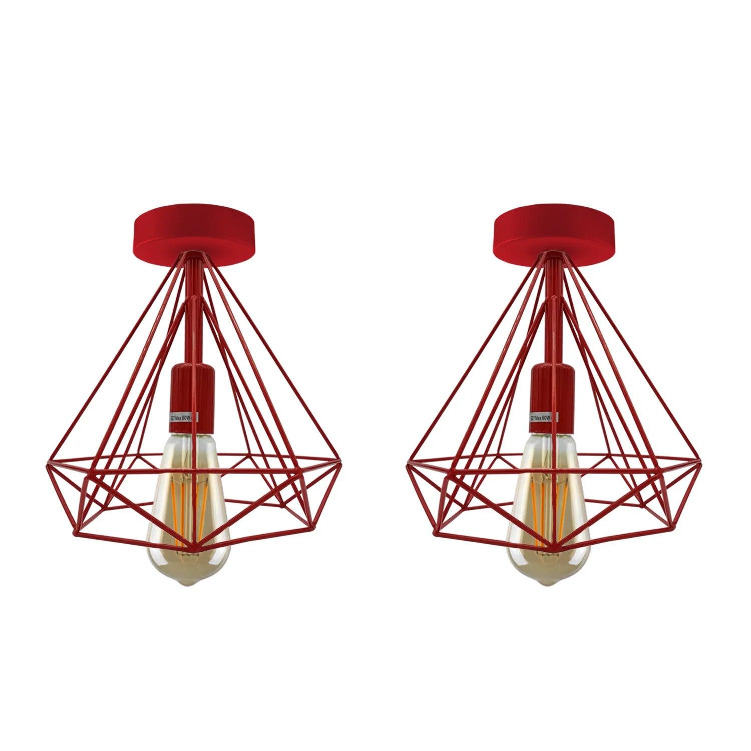 Red Semi Flush Mount Ceiling Light Fixture Metal Cage Lampshade E27 Holder~4199-0