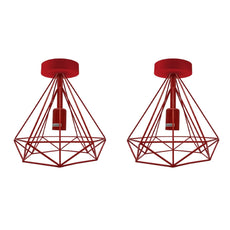 Red Semi Flush Mount Ceiling Light Fixture Metal Cage Lampshade E27 Holder~4199-3