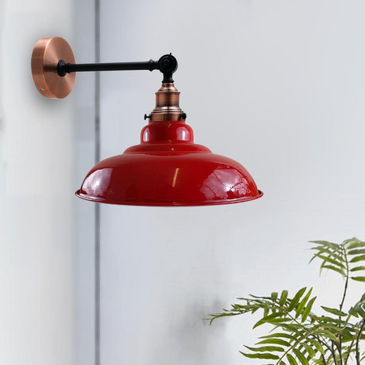 Red Shade With Adjustable Curvy Swing Arm Wall Light Fixture Loft Style Industrial Wall Sconce~3469-0